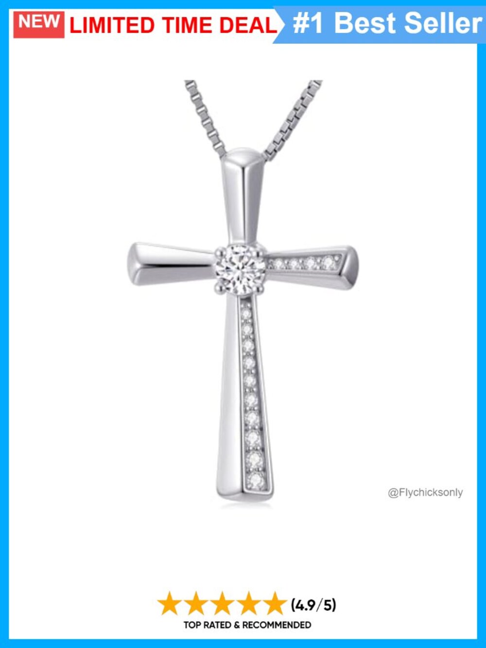 Sterling Silver Lab Grown Diamond Cross Necklace 18+2 In Box Chain